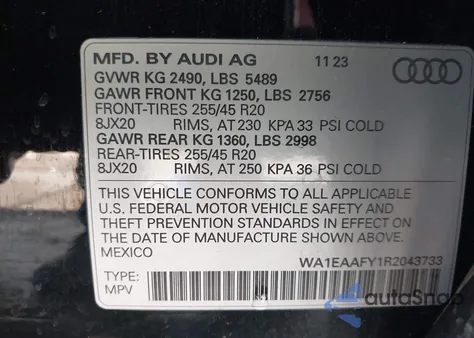 2024 Audi Q5 Premium Plus 45 Tfsi S Line Quattro из США, поврежденный, VIN WA1EAAFY1R2043733